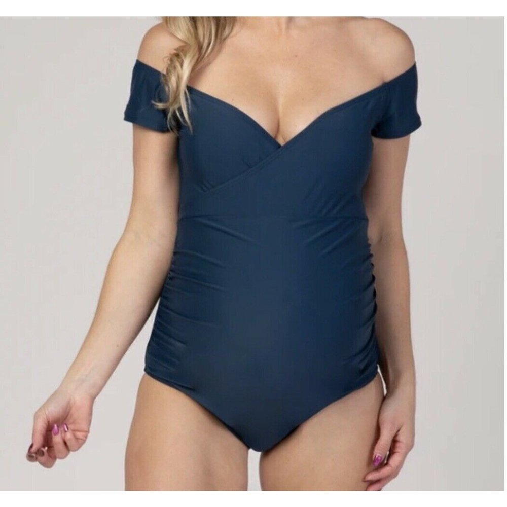 PINKBLUSH Maternity Off Shoulder Swimsuit Medium